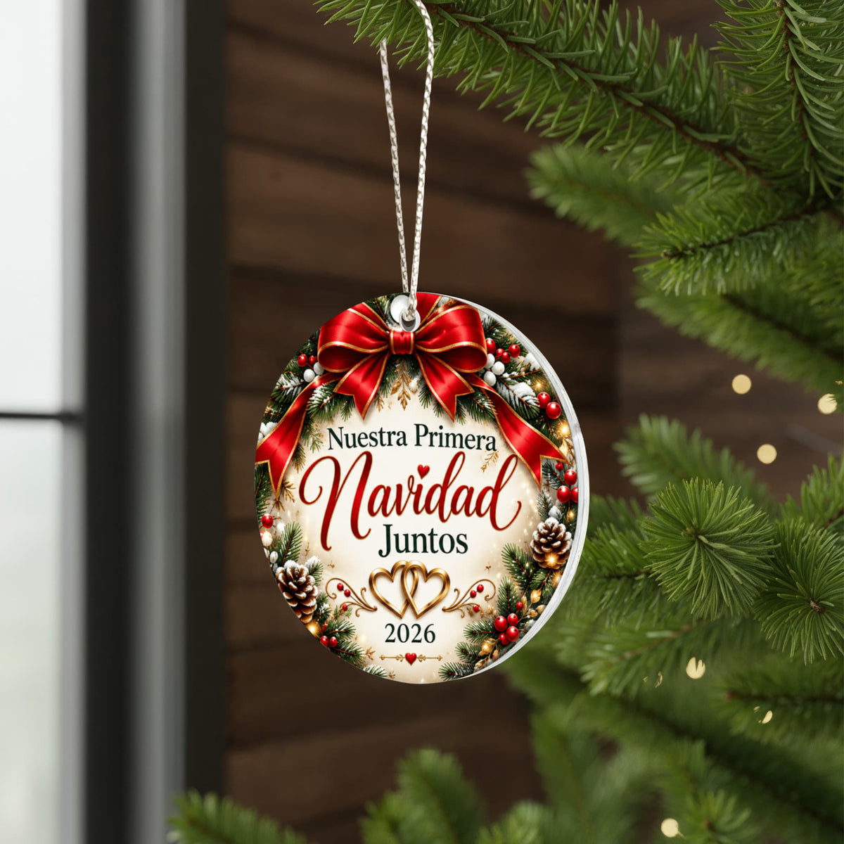 Nuestra Primera Navidad Juntos 2026 | Adorno Navideño para Parejas | Esfera Acrílica de Navidad