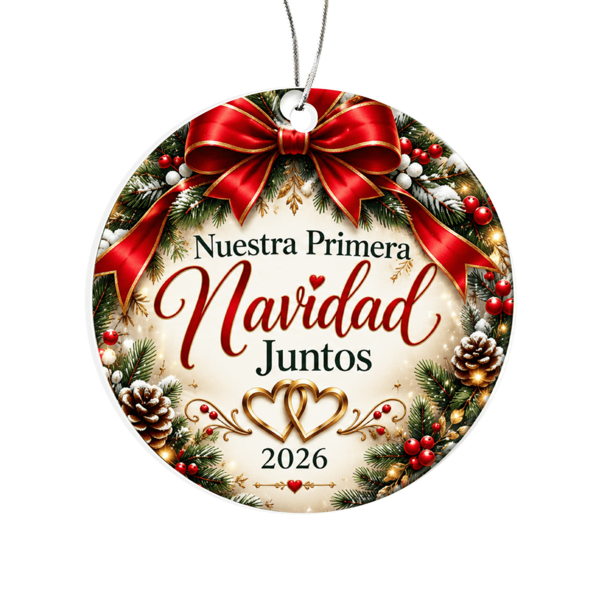 Nuestra Primera Navidad Juntos 2026 | Adorno Navideño para Parejas | Esfera Acrílica de Navidad