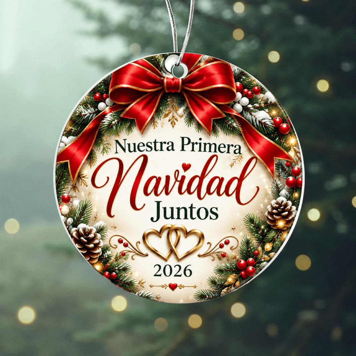 Nuestra Primera Navidad Juntos 2026 | Adorno Navideño para Parejas | Esfera Acrílica de Navidad