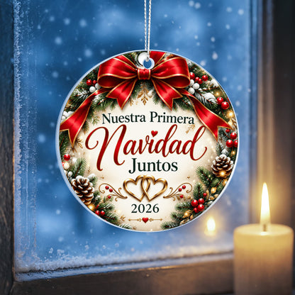 Nuestra Primera Navidad Juntos 2026 | Adorno Navideño para Parejas | Esfera Acrílica de Navidad